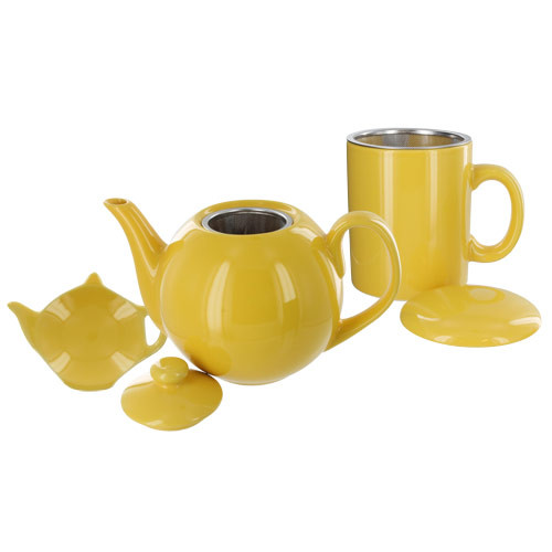 Teaz Cafe Set with Stainless Steel Infuser Teapot- 40oz - Yellow