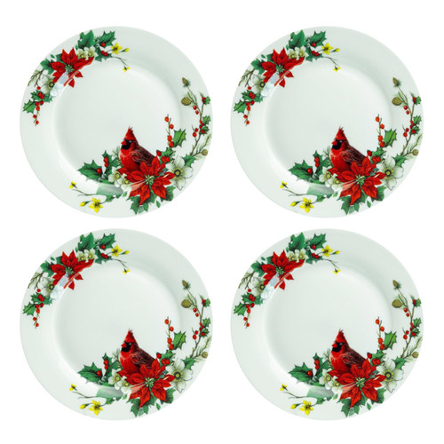 Cardinal Poinsettia Bone China - 7.5in Dessert Plates - Set of 4