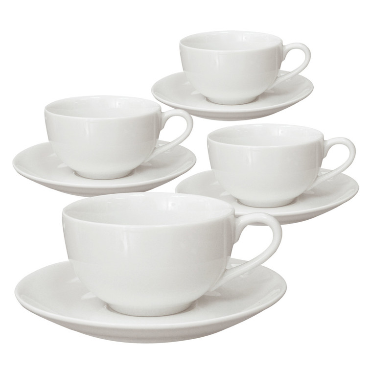 White Porcelain Cup & Saucer - Raffles - Set of 4