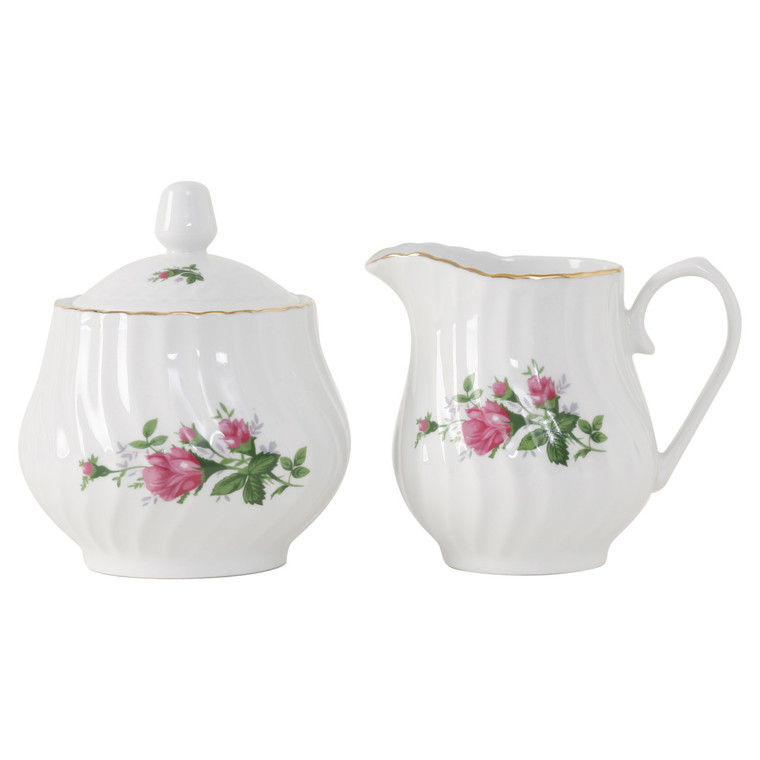 Vintage Rose Porcelain Sugar and Creamer Set