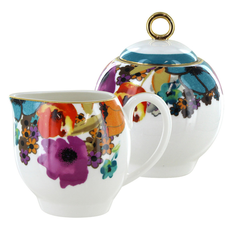 Multicolor Poppy Sugar and Creamer Set