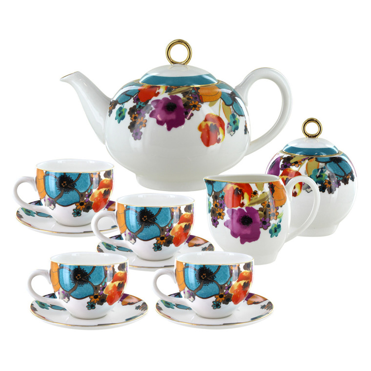 Multicolor Poppy Porcelain Tea Set