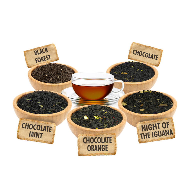 Chocolate Lovers Sampler - 1 ounce Pouches of 5 Chocolate Flavor Loose Leaf Teas