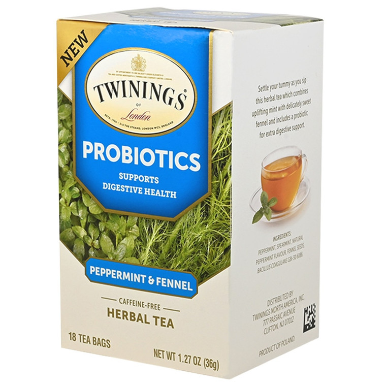 Twinings Superblends Caffeine-Free Herbal Tea - Probiotics -  Peppermint & Fennel - 18 Count