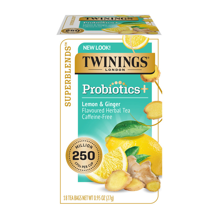 Twinings Superblends Caffeine-Free Herbal Tea - Probiotics -  Lemon & Ginger  - 18 Count