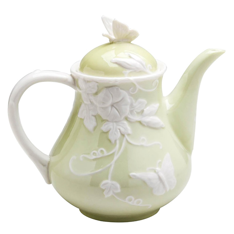 Green Morning Glory Butterfly Teapot