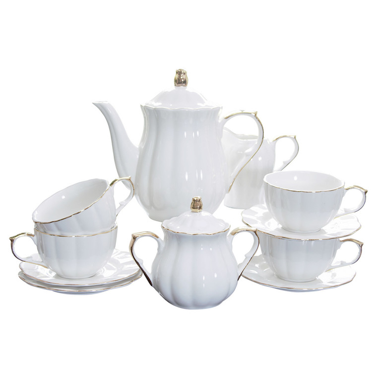 Gold White Scallop White Gold Tea Set