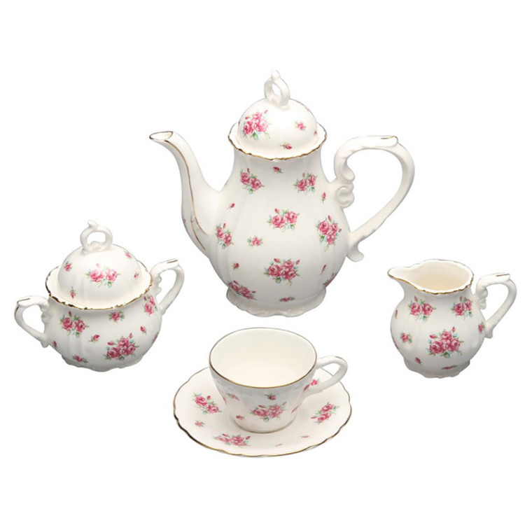 Red Rose Bud - 7 Piece Porcelain Tea Set