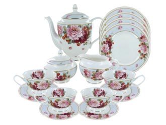 Peony and Strawberry Blue Bone China 