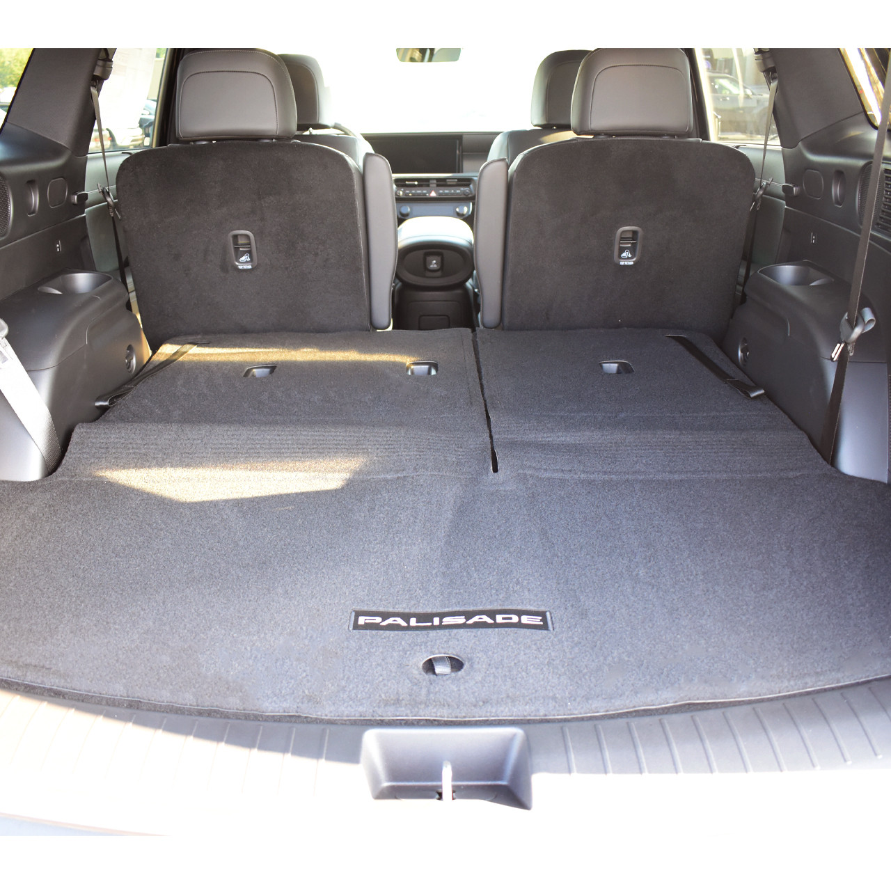 Hyundai Palisade cargo mat with seatback protection installed in the trunk area