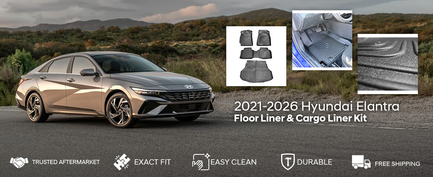 2021-2026 Hyundai Elantra Floor Liner & Cargo Liner Kit 2021-2026 Hyundai Elantra Floor Liner & Cargo Liner Kit
