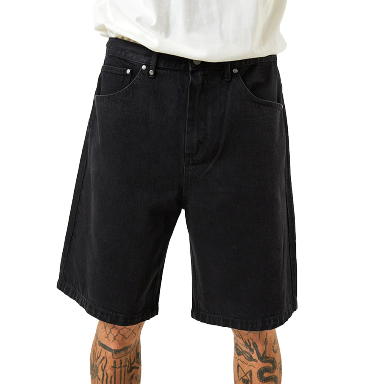 AFENDS Lil C Organic Denim Baggy Fit Shorts Washed Black