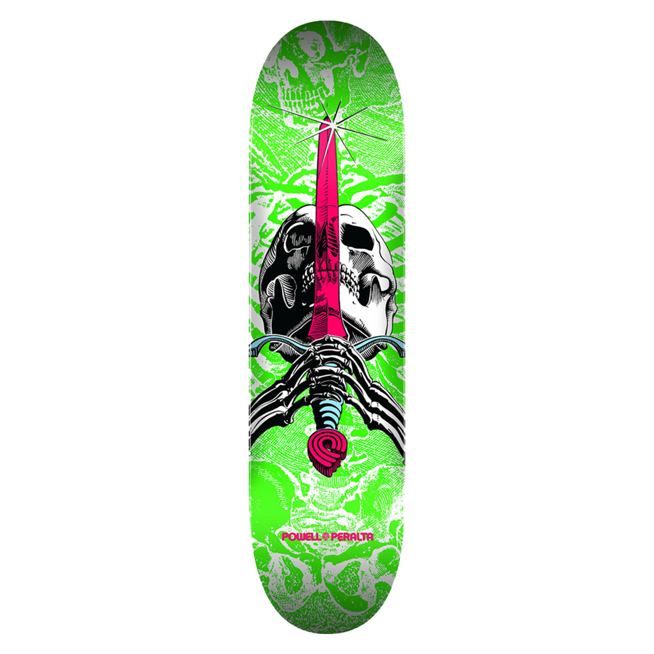 POWELL PERALTA Skull & Sword White/Green Skateboard Deck 7.5