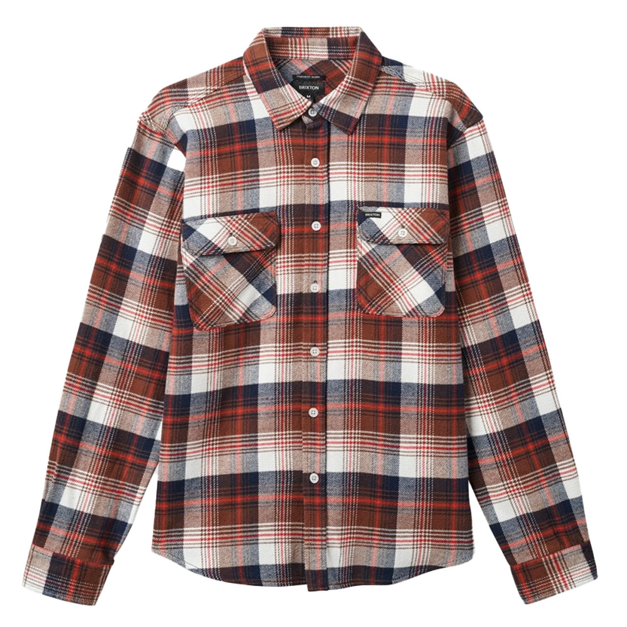 BRIXTON Bowery Fleece LS Flannel Washed Navy/Sepia/Off White