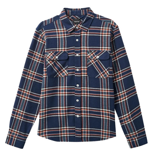 BRIXTON Bowery Fleece LS Flannel Washed Navy/Off White/Terracotta