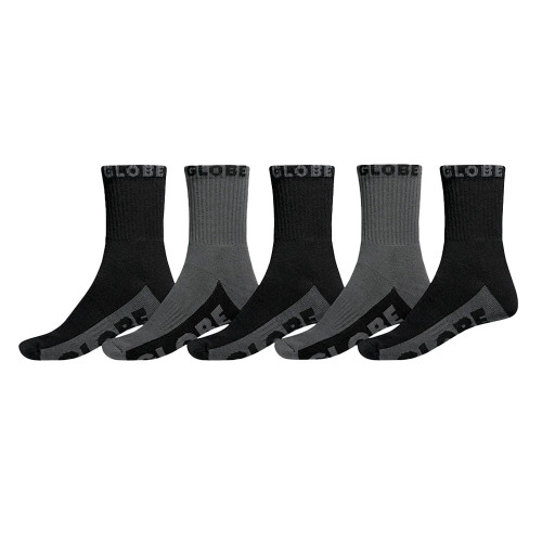 GLOBE 5 Pack Black/Grey Crew Socks