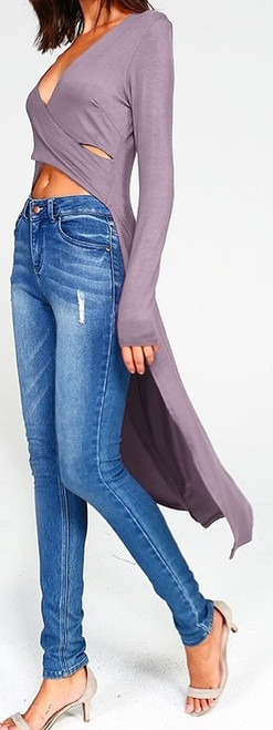 Jersey Wrap High Low Crop Top Jersey Wrap High Low Crop Top