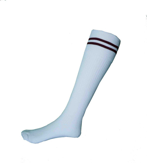 Socks Knee High - White with Maroon Stripes only [2020C-17]