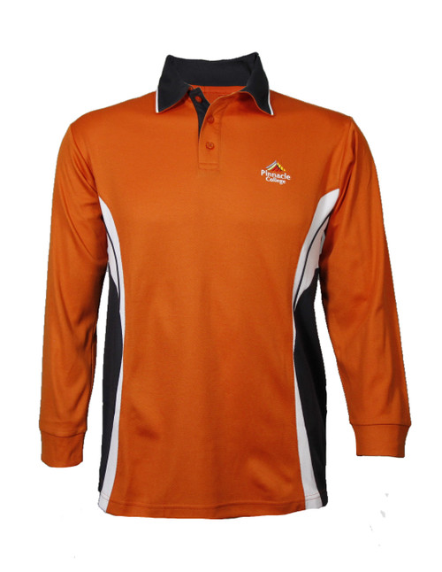 Sports Polo Girls YR 7-10 L/S - Ochre/Black/White [2038-24]