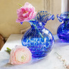 Vietri Hibiscus SMALL Fluted Glass Vase Cobalt Tortoiseshell