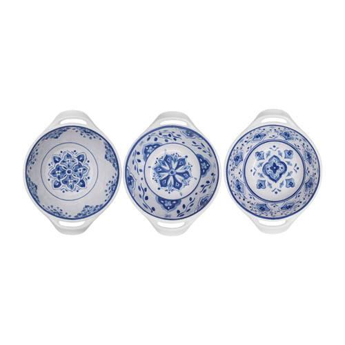 Le Cadeaux Moroccan Blue Set of 3 Assorted mini 6" bowls