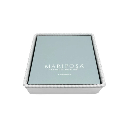 Mariposa White Beaded Napkin Box with Insert
