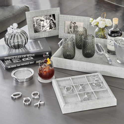 Mariposa Pale Gray Faux Grass Cloth Signature Coaster Set