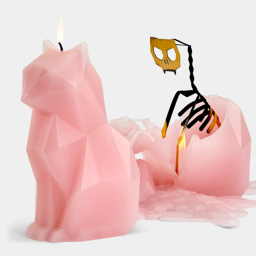 PyroPet Kisa CAT Skeleton Candle Lt Pink