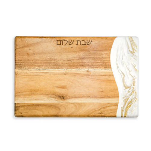 Lynn & Liana Large CHALLAH Acacia Bread Board Gold Quartz