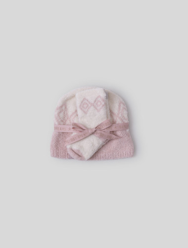 Barefoot Dreams CCL Baby Fair Isle Beanie and Sock Set in Dusty Rose