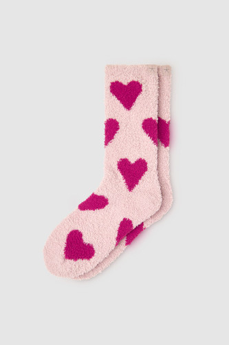 Barefoot Dreams CC Heart Print Socks - Dusty Rose/Cherry