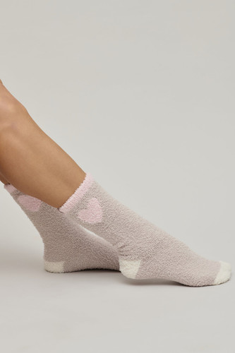 Barefoot Dreams CC Color Block Heart Socks - STONE/Multi
