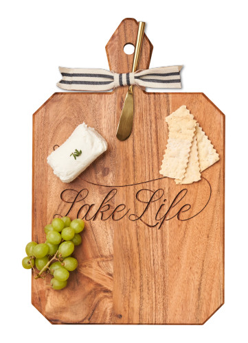 Mapleleaf LAKE LIFE 16 x 10 Acacia Heirloom Board with Handle Rectangle with Ribbon and Spreader