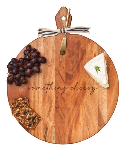 Mapleleaf SOMETHING CHEESY 20 x 16 Round Acacia Heirloom Board with Handle