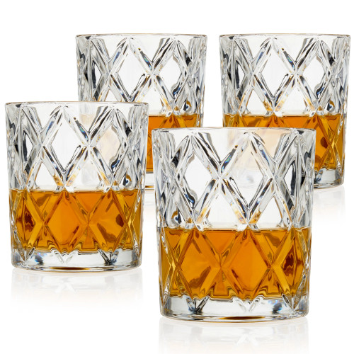 Diamond Faceted Crystall Whiskey Glasses - Set of 4