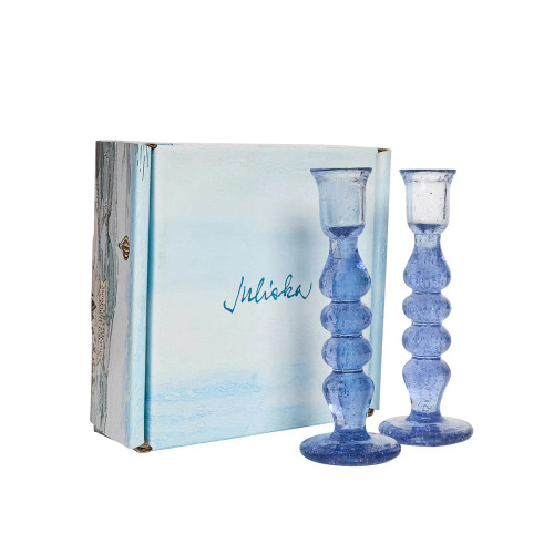Juliska Provence Glass Candlesticks 7" S/2 in CHAMBRAY
