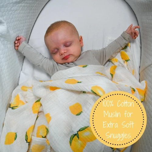 LollyBanks Baby Muslin Swaddle 47x47 Blanket - LEMONS