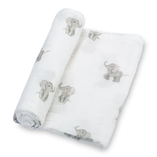 LollyBanks Baby Muslin Swaddle 47x47 Blanket - ELEPHANT