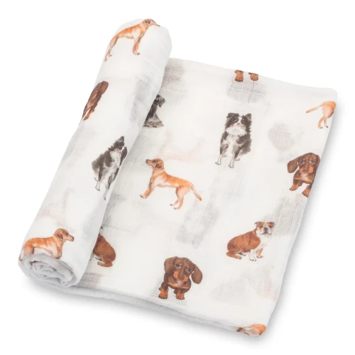 LollyBanks Baby Muslin Swaddle 47x47 Blanket - New Dog