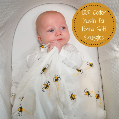 LollyBanks Baby Muslin Swaddle 47x47 Blanket - BEE
