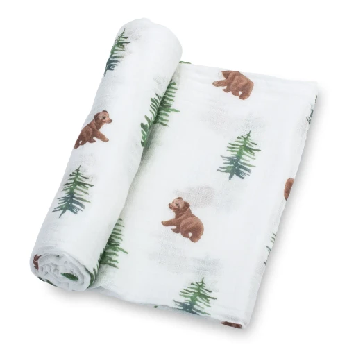 LollyBanks Baby Muslin Swaddle 47x47 Blanket - Baby Bear