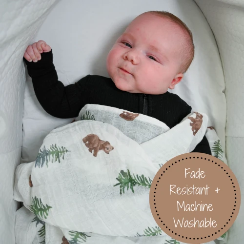 LollyBanks Baby Muslin Swaddle 47x47 Blanket - Baby Bear