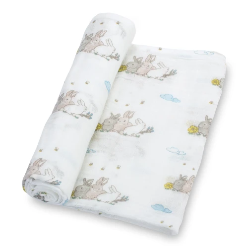 LollyBanks Baby Muslin Swaddle 47x47 Blanket - RABBIT