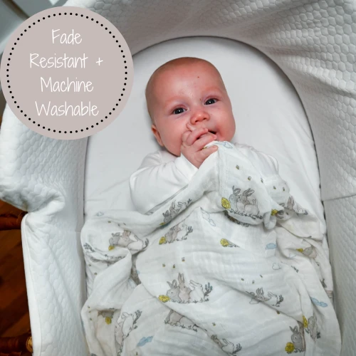 LollyBanks Baby Muslin Swaddle 47x47 Blanket - RABBIT