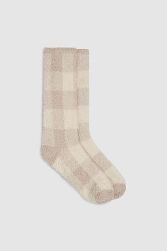Barefoot Dreams CC Buffalo Plaid Socks - Stone Multi