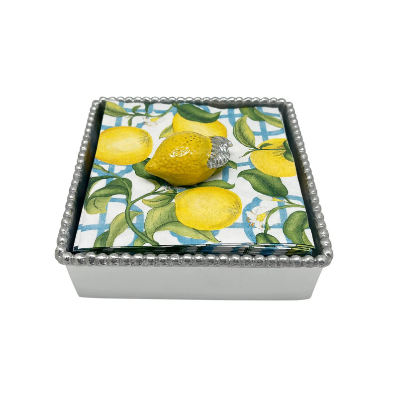 Mariposa Yellow Lemon Beaded Napkin Box