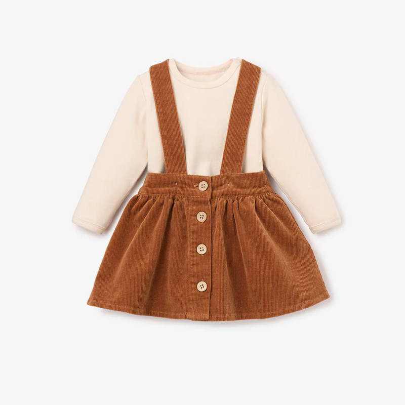 EB Rust Corduroy Skirt with Straps and bodysuit set