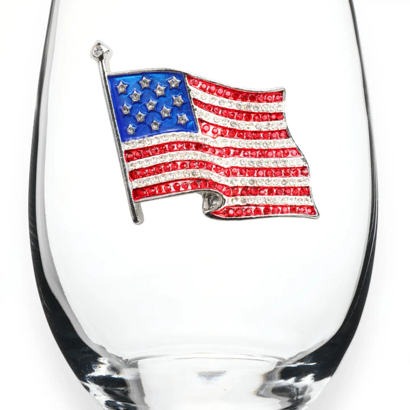 QJewels Stemless Wine Glass - AMERICAN FLAG