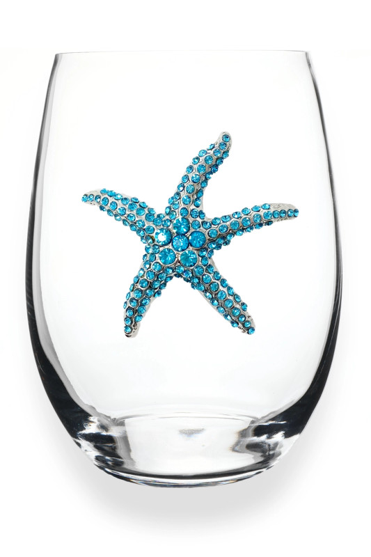 QJewels Stemless Wine Glass - BLUE STARFISH