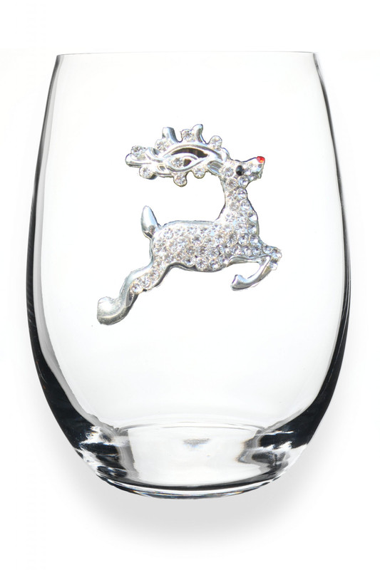 QJewels HOLIDAY Stemless Wine Glass - REINDEER